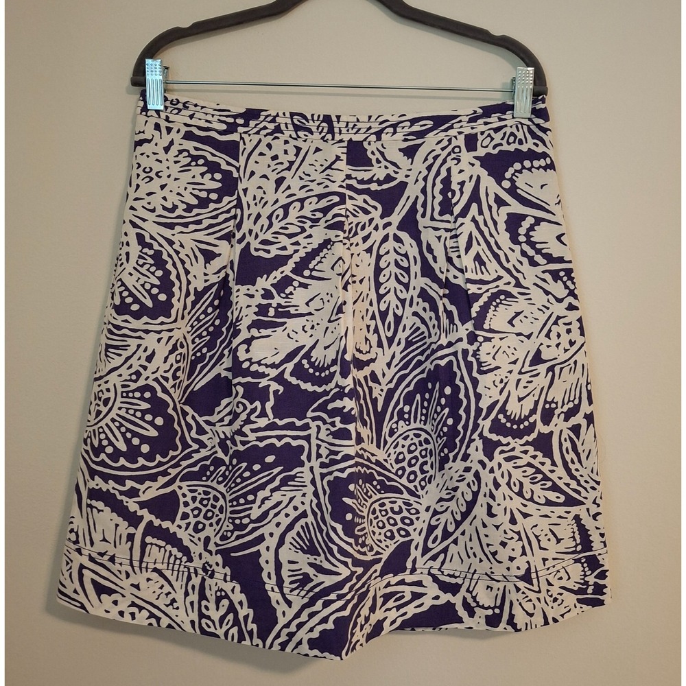 Loft Womens Large Skirt Purple Cream Tropical Botanical Linen Blend A-Line